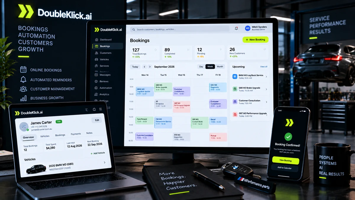 Booking and workflow platform dashboards with scheduling interfaces